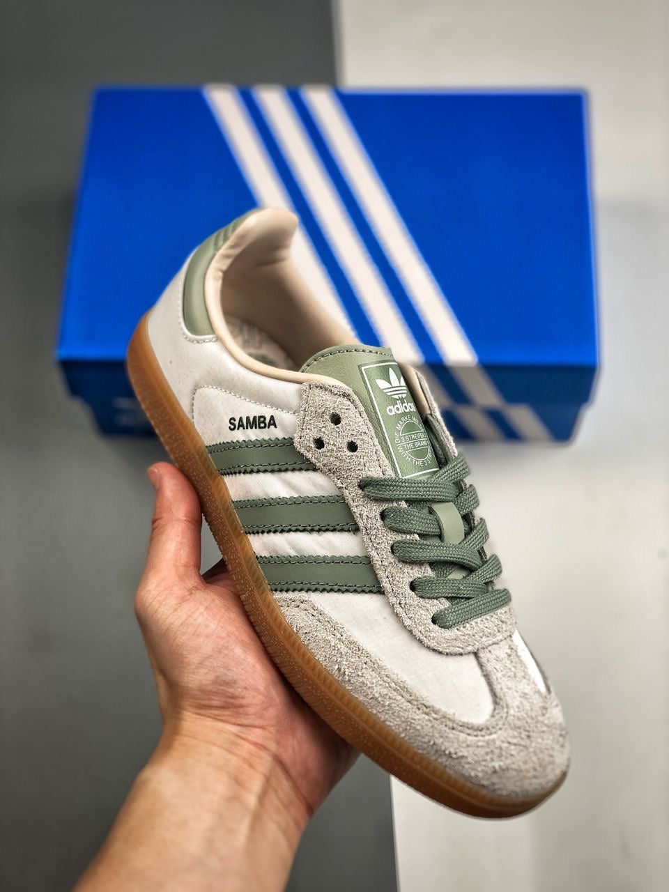 Adidas samba OG cloud white silver green